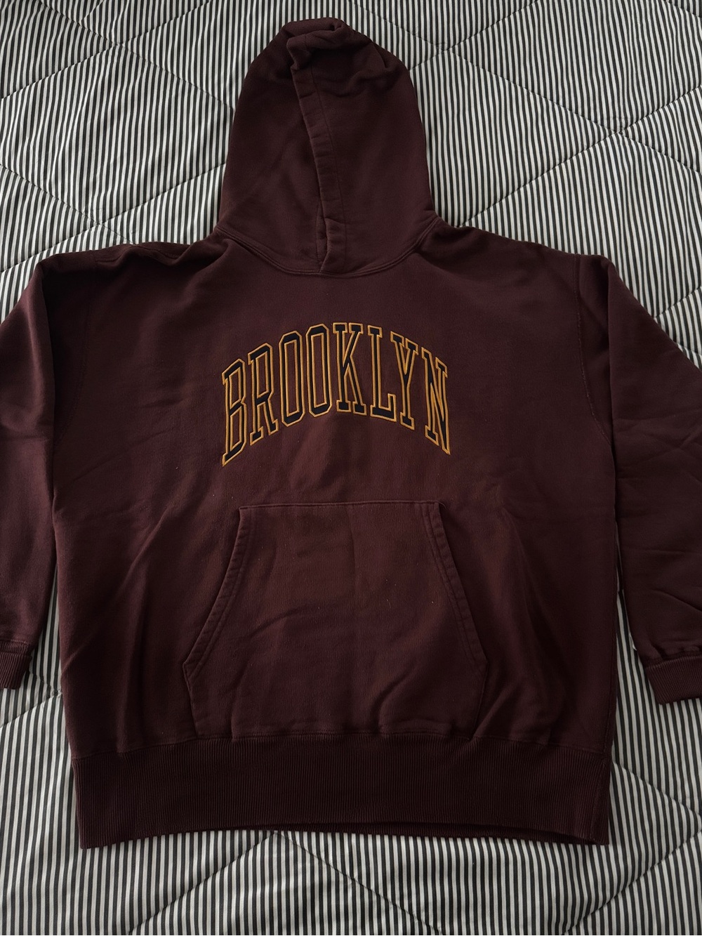 Champion x Todd Snyder Maroon Hooded Sweatshirt with Gold 'BROOKLYN' Arch